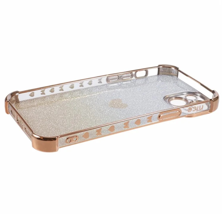 For iPhone 15 Plus Case Heart Pattern Glitter Anti-Drop TPU Phone Cover