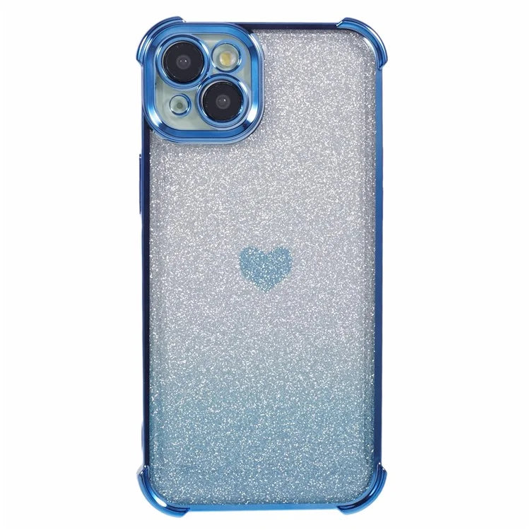 For iPhone 15 Plus Case Heart Pattern Glitter Anti-Drop TPU Phone Cover