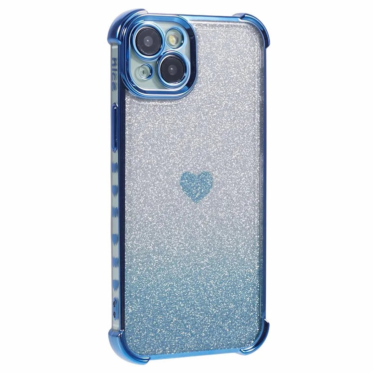 For iPhone 15 Plus Case Heart Pattern Glitter Anti-Drop TPU Phone Cover