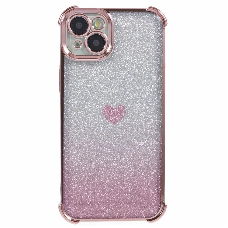 For iPhone 15 Plus Case Heart Pattern Glitter Anti-Drop TPU Phone Cover