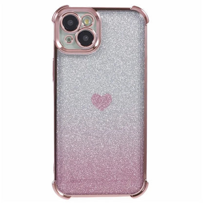 For iPhone 15 Plus Case Heart Pattern Glitter Anti-Drop TPU Phone Cover