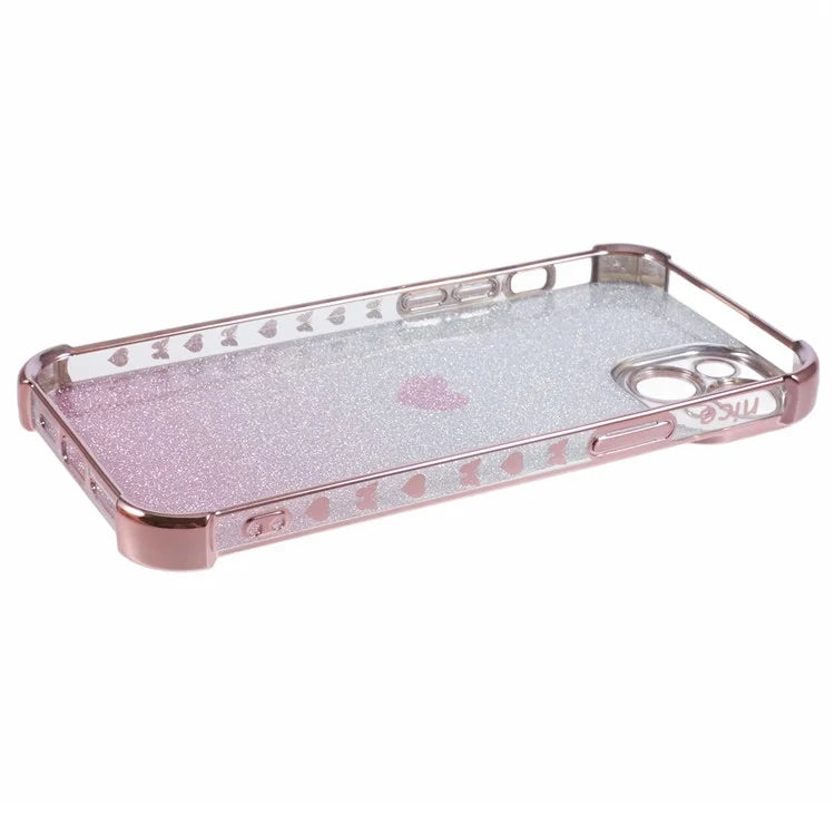 For iPhone 15 Plus Case Heart Pattern Glitter Anti-Drop TPU Phone Cover