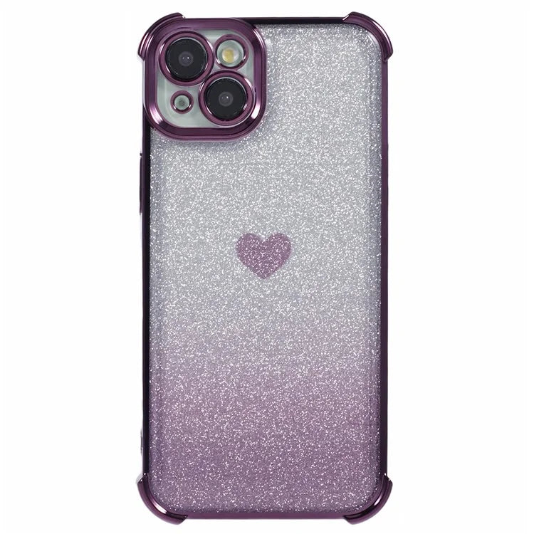 For iPhone 15 Plus Case Heart Pattern Glitter Anti-Drop TPU Phone Cover