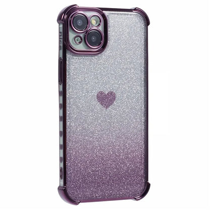 For iPhone 15 Plus Case Heart Pattern Glitter Anti-Drop TPU Phone Cover