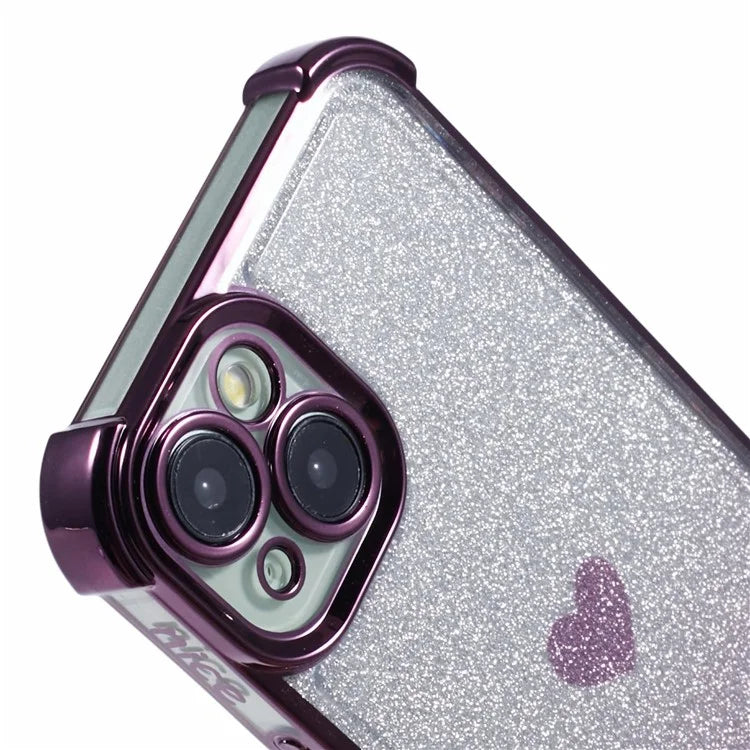 For iPhone 15 Plus Case Heart Pattern Glitter Anti-Drop TPU Phone Cover