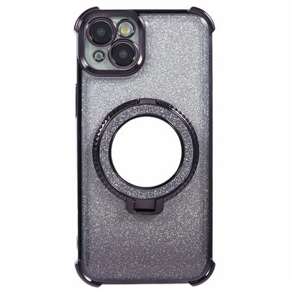 For iPhone 15 Plus Kickstand Case Glitter TPU Phone Cover with Mirror