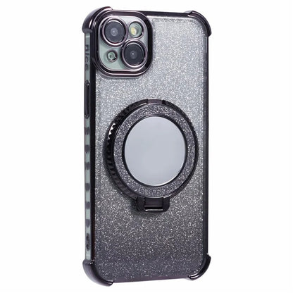 For iPhone 15 Plus Kickstand Case Glitter TPU Phone Cover with Mirror