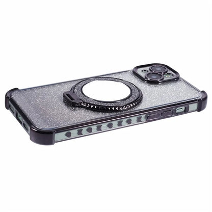 For iPhone 15 Plus Kickstand Case Glitter TPU Phone Cover with Mirror