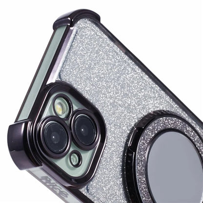 For iPhone 15 Plus Kickstand Case Glitter TPU Phone Cover with Mirror