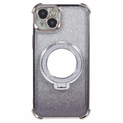 For iPhone 15 Plus Kickstand Case Glitter TPU Phone Cover with Mirror