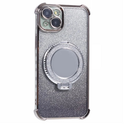 For iPhone 15 Plus Kickstand Case Glitter TPU Phone Cover with Mirror
