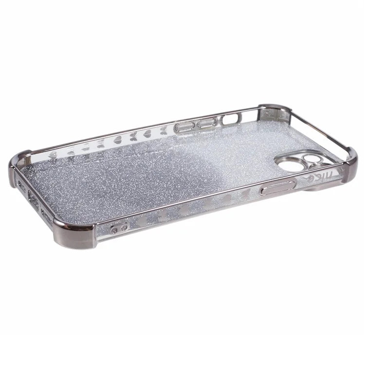 For iPhone 15 Plus Kickstand Case Glitter TPU Phone Cover with Mirror