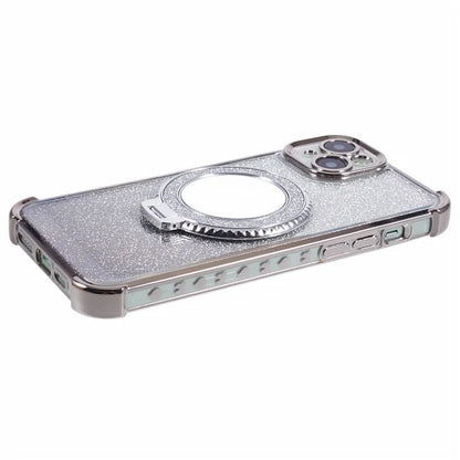 For iPhone 15 Plus Kickstand Case Glitter TPU Phone Cover with Mirror