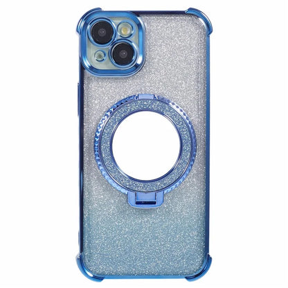 For iPhone 15 Plus Kickstand Case Glitter TPU Phone Cover with Mirror