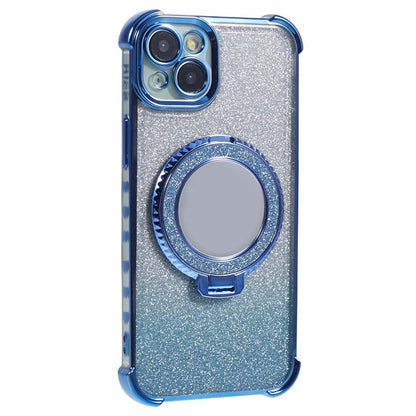 For iPhone 15 Plus Kickstand Case Glitter TPU Phone Cover with Mirror