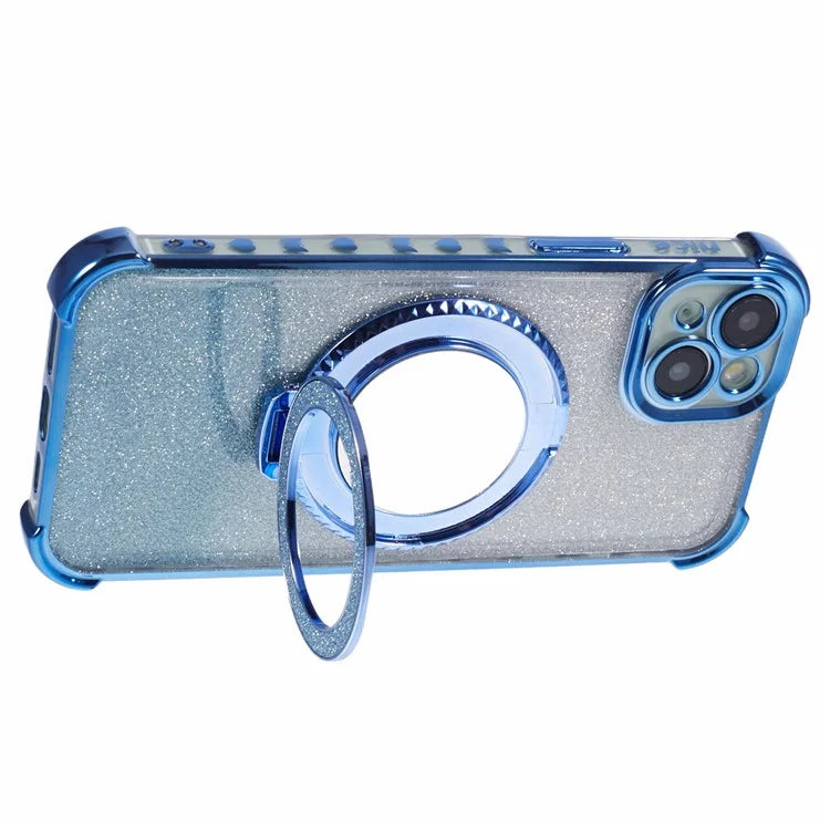 For iPhone 15 Plus Kickstand Case Glitter TPU Phone Cover with Mirror