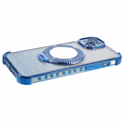 For iPhone 15 Plus Kickstand Case Glitter TPU Phone Cover with Mirror
