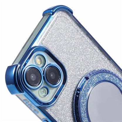 For iPhone 15 Plus Kickstand Case Glitter TPU Phone Cover with Mirror