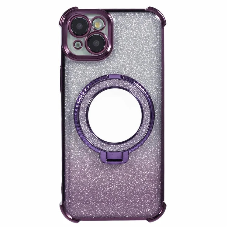 For iPhone 15 Plus Kickstand Case Glitter TPU Phone Cover with Mirror