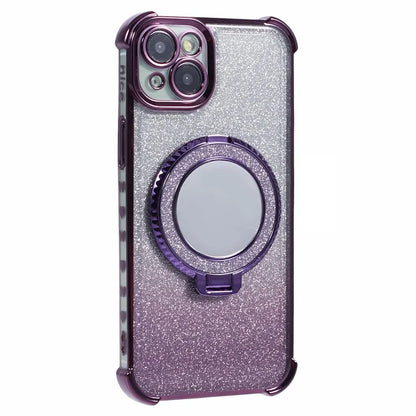 For iPhone 15 Plus Kickstand Case Glitter TPU Phone Cover with Mirror