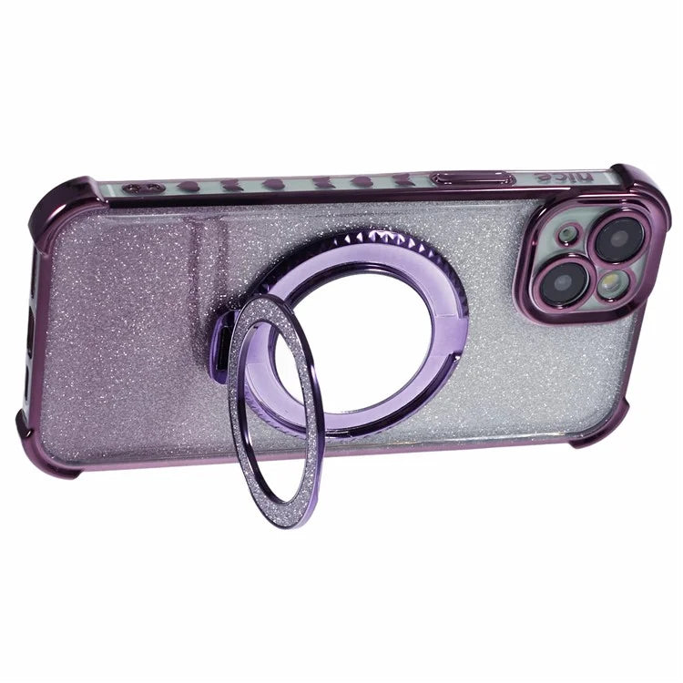 For iPhone 15 Plus Kickstand Case Glitter TPU Phone Cover with Mirror