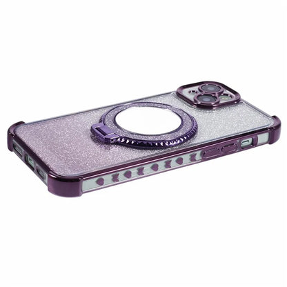 For iPhone 15 Plus Kickstand Case Glitter TPU Phone Cover with Mirror