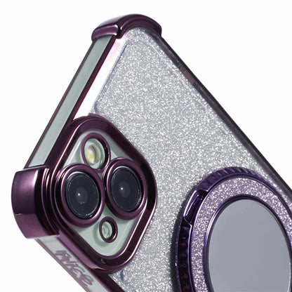 For iPhone 15 Plus Kickstand Case Glitter TPU Phone Cover with Mirror