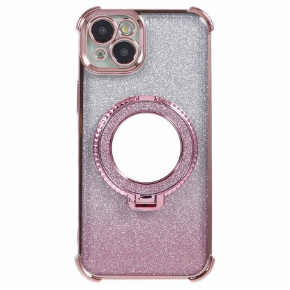 For iPhone 15 Plus Kickstand Case Glitter TPU Phone Cover with Mirror