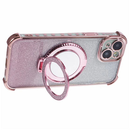 For iPhone 15 Plus Kickstand Case Glitter TPU Phone Cover with Mirror