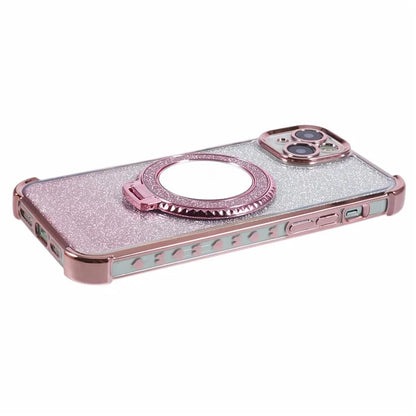 For iPhone 15 Plus Kickstand Case Glitter TPU Phone Cover with Mirror