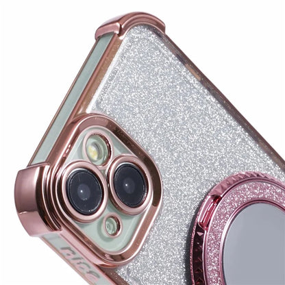For iPhone 15 Plus Kickstand Case Glitter TPU Phone Cover with Mirror