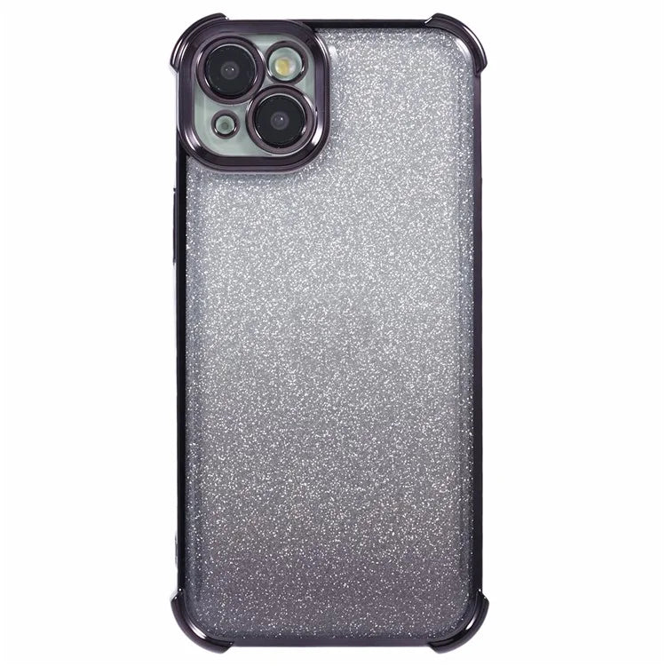 For iPhone 15 Plus Case Side Heart Pattern Electroplating Glitter Soft TPU Phone Cover
