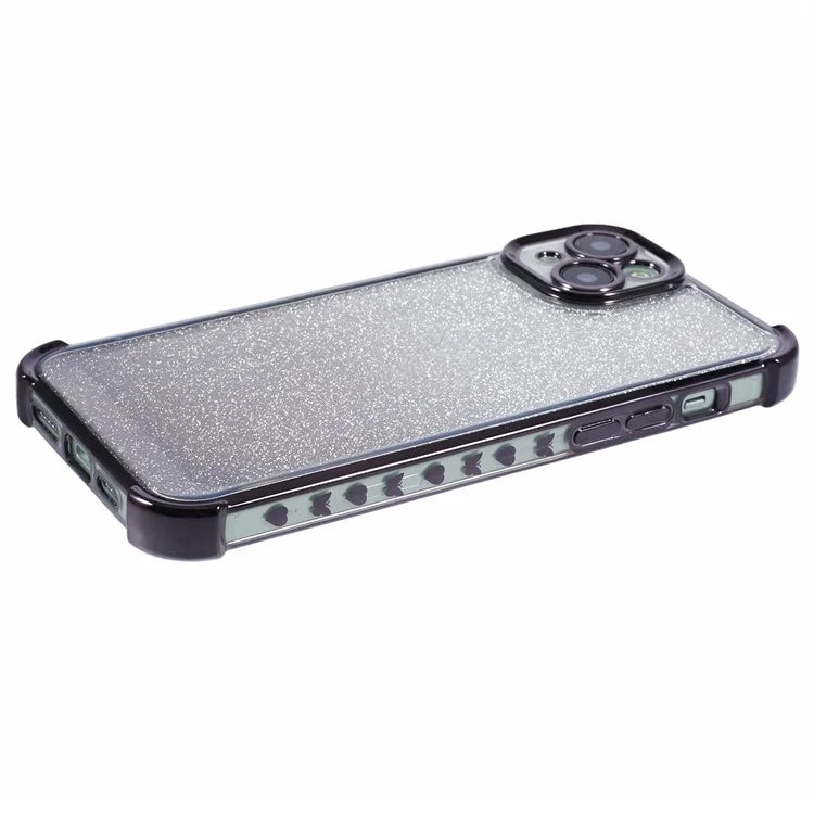 For iPhone 15 Plus Case Side Heart Pattern Electroplating Glitter Soft TPU Phone Cover
