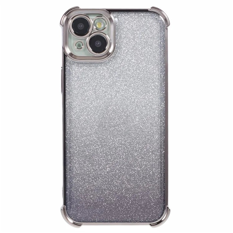 For iPhone 15 Plus Case Side Heart Pattern Electroplating Glitter Soft TPU Phone Cover