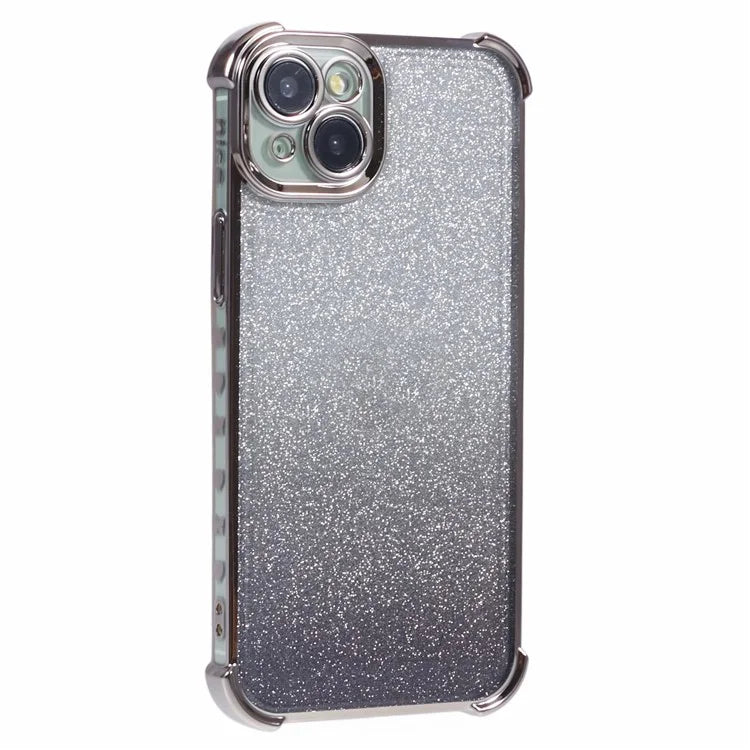 For iPhone 15 Plus Case Side Heart Pattern Electroplating Glitter Soft TPU Phone Cover