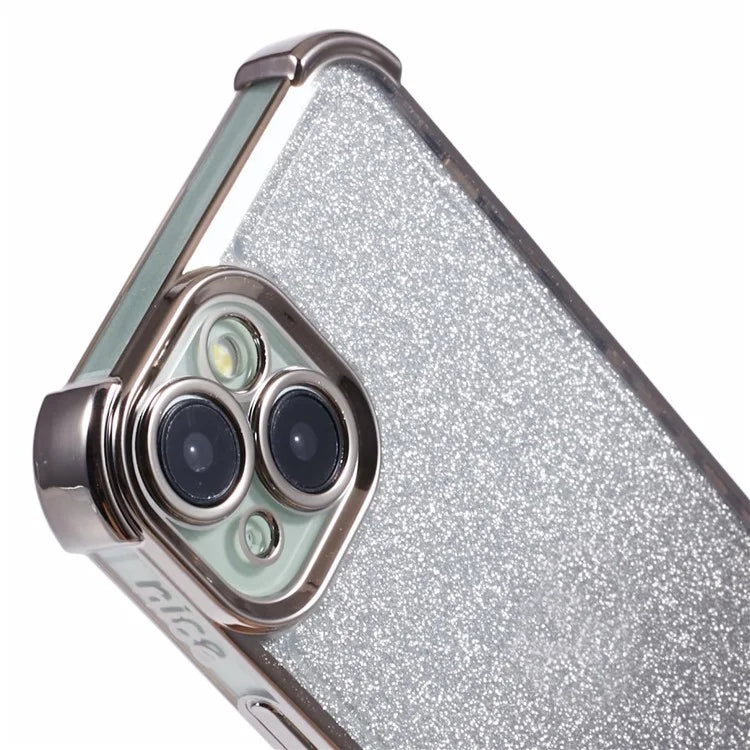 For iPhone 15 Plus Case Side Heart Pattern Electroplating Glitter Soft TPU Phone Cover
