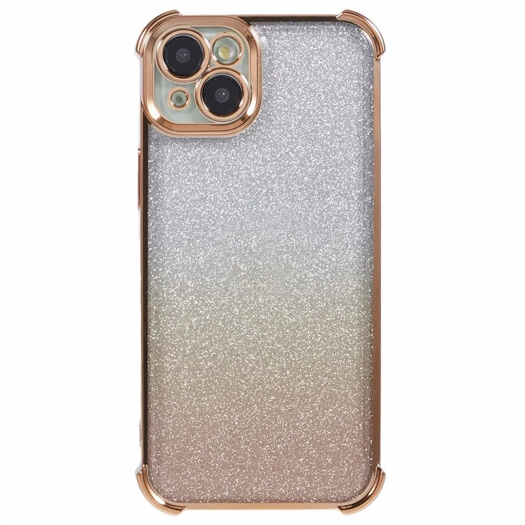 For iPhone 15 Plus Case Side Heart Pattern Electroplating Glitter Soft TPU Phone Cover