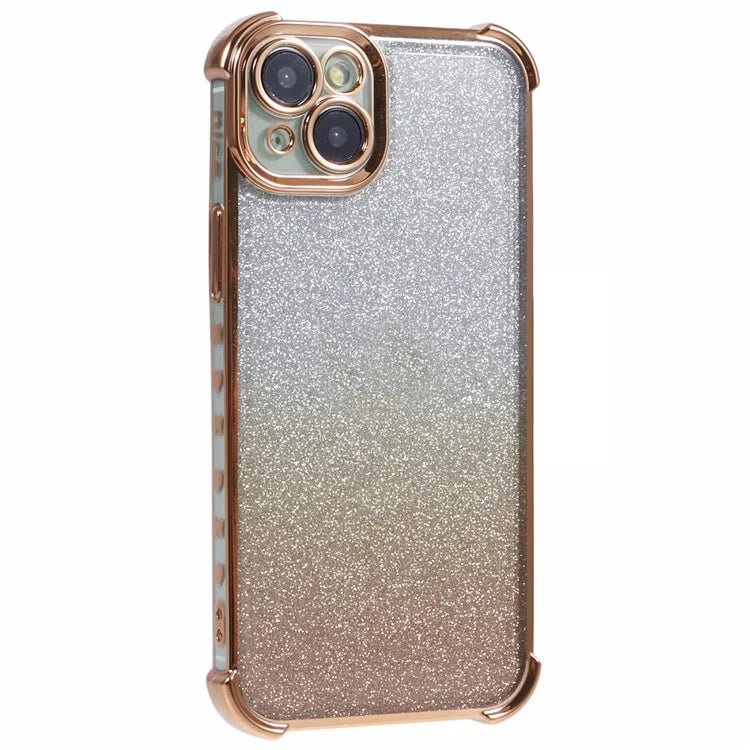 For iPhone 15 Plus Case Side Heart Pattern Electroplating Glitter Soft TPU Phone Cover