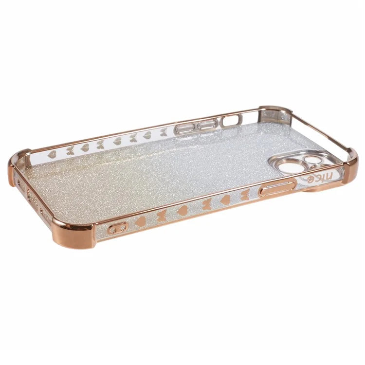 For iPhone 15 Plus Case Side Heart Pattern Electroplating Glitter Soft TPU Phone Cover