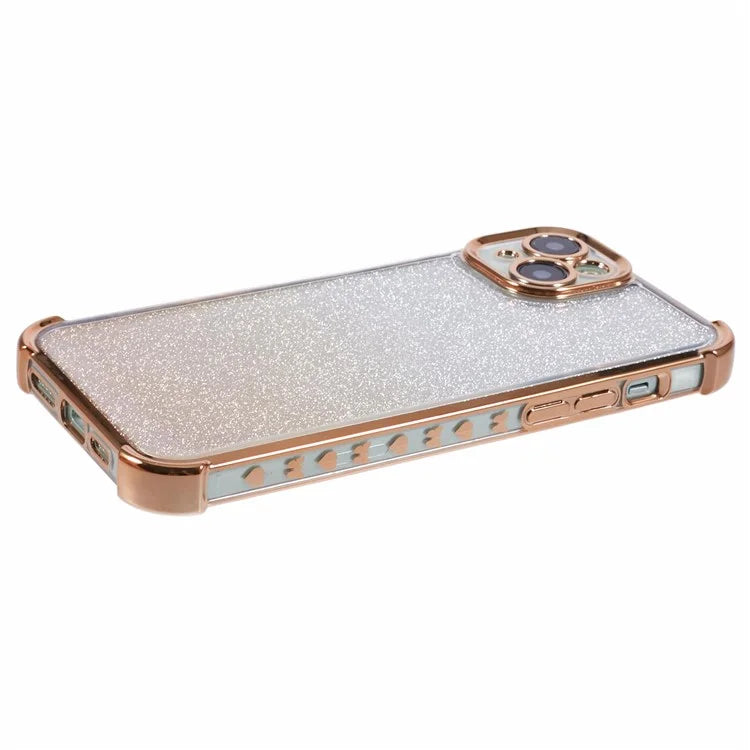 For iPhone 15 Plus Case Side Heart Pattern Electroplating Glitter Soft TPU Phone Cover