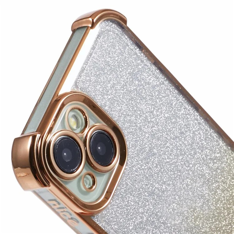 For iPhone 15 Plus Case Side Heart Pattern Electroplating Glitter Soft TPU Phone Cover
