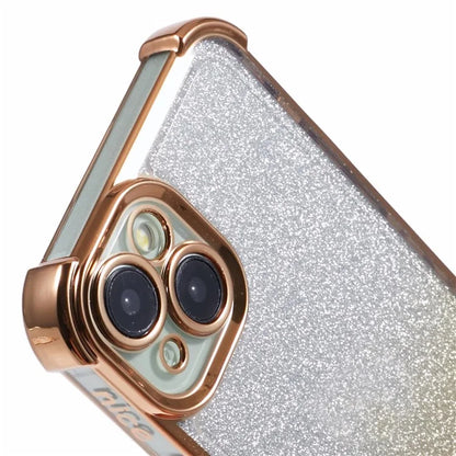For iPhone 15 Plus Case Side Heart Pattern Electroplating Glitter Soft TPU Phone Cover