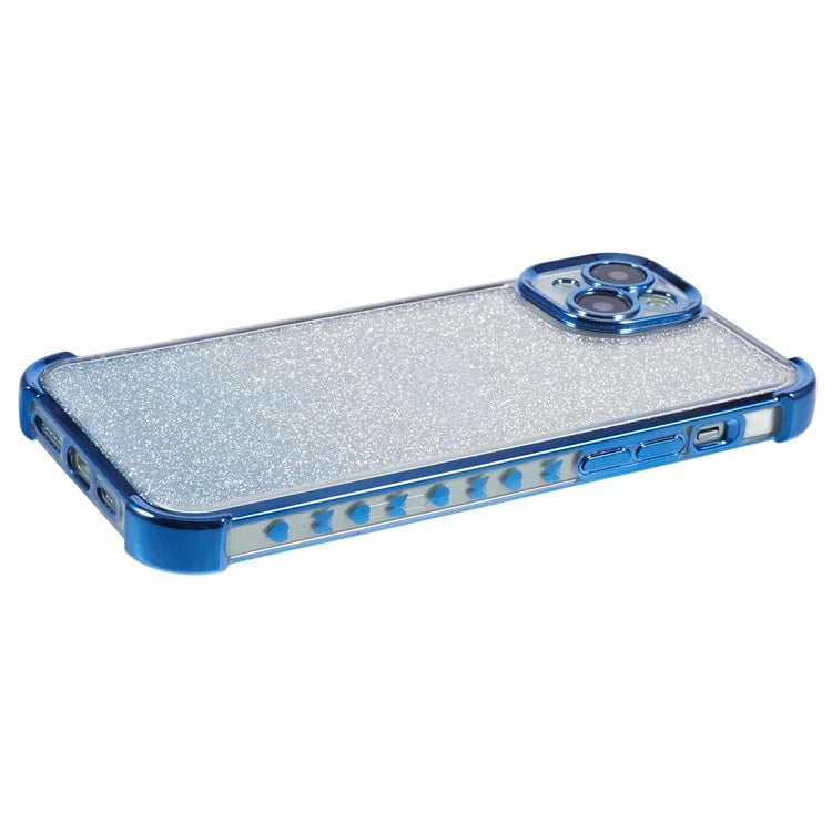 For iPhone 15 Plus Case Side Heart Pattern Electroplating Glitter Soft TPU Phone Cover