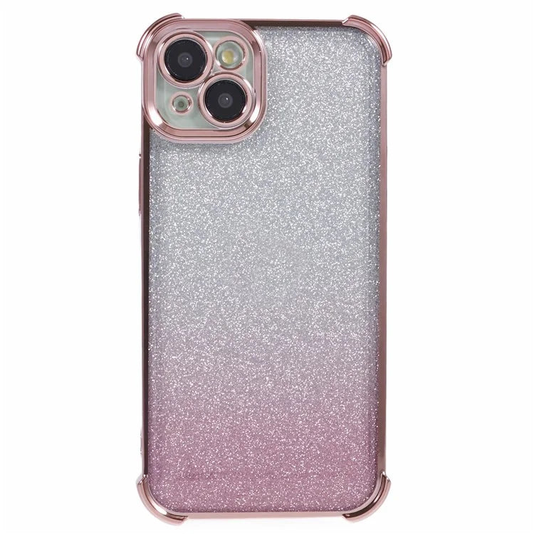For iPhone 15 Plus Case Side Heart Pattern Electroplating Glitter Soft TPU Phone Cover
