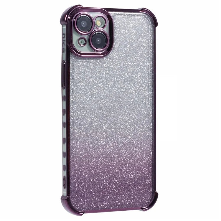 For iPhone 15 Plus Case Side Heart Pattern Electroplating Glitter Soft TPU Phone Cover