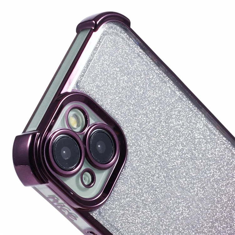 For iPhone 15 Plus Case Side Heart Pattern Electroplating Glitter Soft TPU Phone Cover