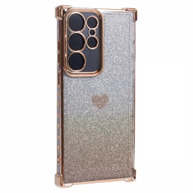For Samsung Galaxy S23 Ultra Case Gradient Glitter Heart Electroplating TPU Phone Cover
