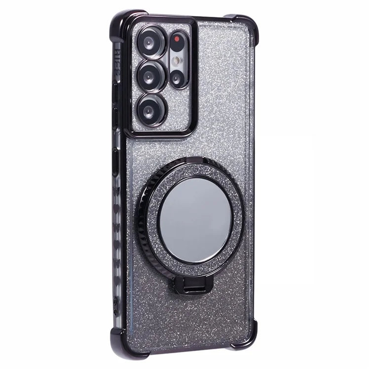 For Samsung Galaxy S21 Ultra 5G Case Glitter TPU Mirror Phone Cover Kickstand