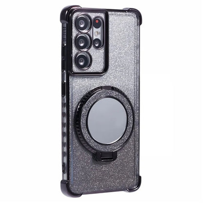 For Samsung Galaxy S21 Ultra 5G Case Glitter TPU Mirror Phone Cover Kickstand