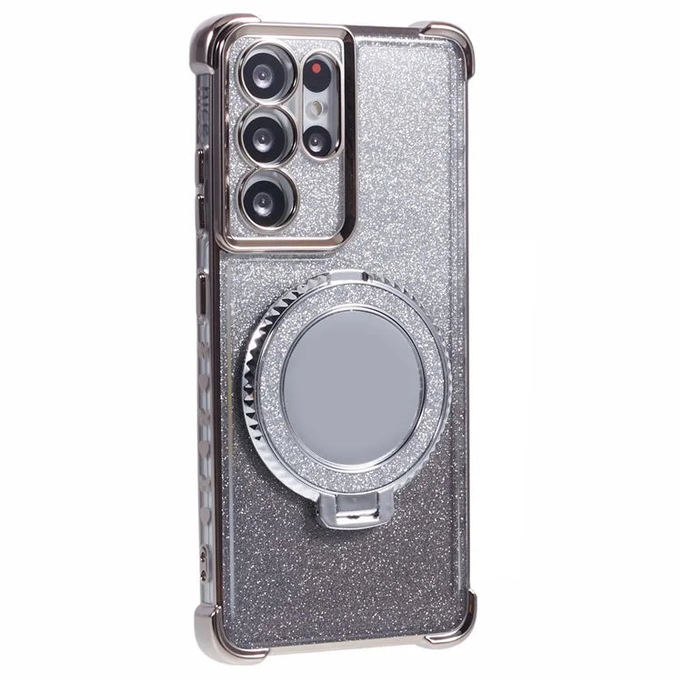 For Samsung Galaxy S21 Ultra 5G Case Glitter TPU Mirror Phone Cover Kickstand